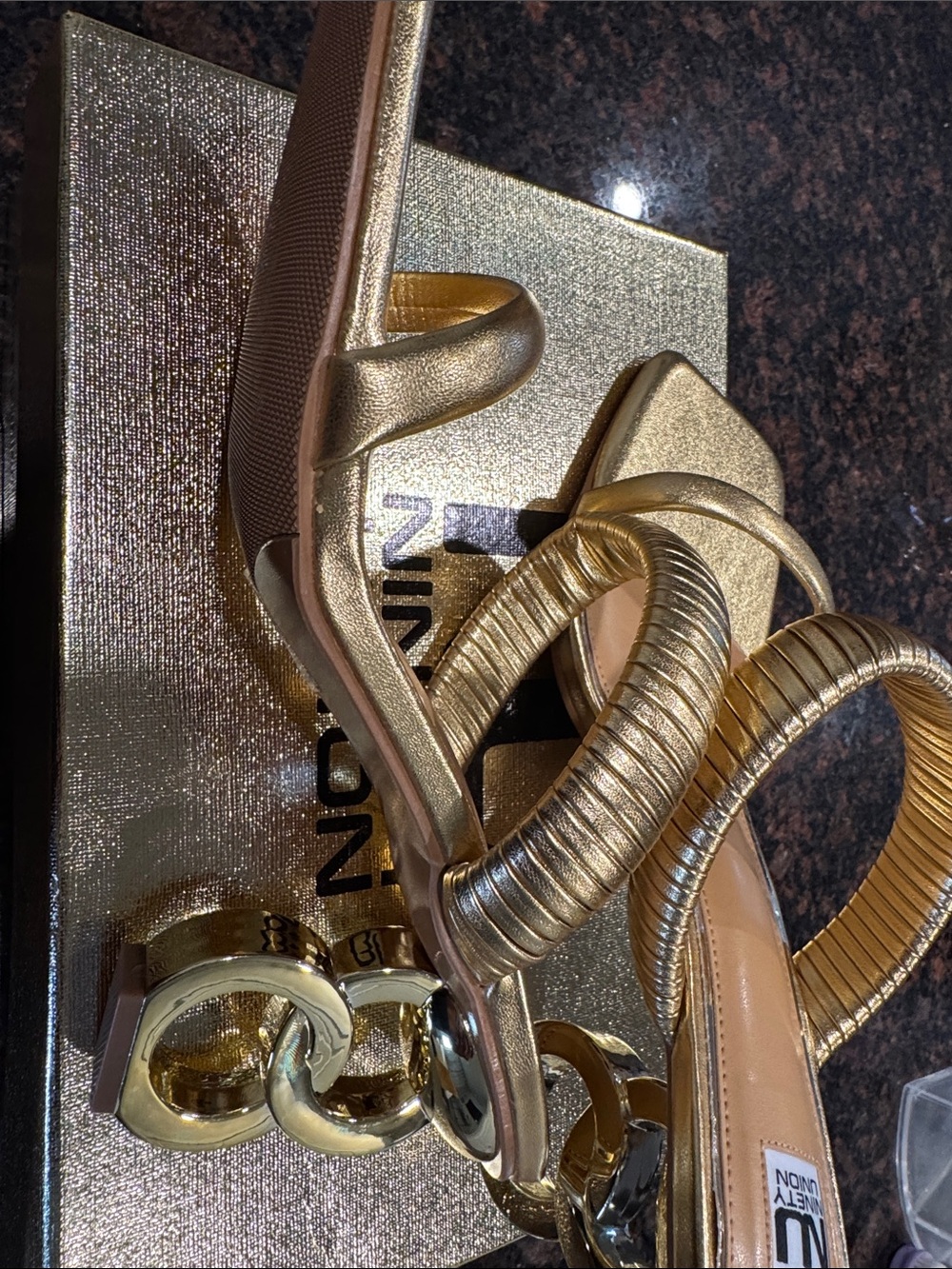 Metallic Gold Coiled-Strap Heels - Ninety Nine